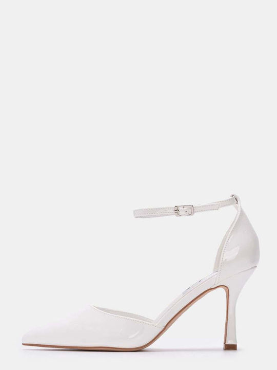 Patent Leather Heels with Strap White