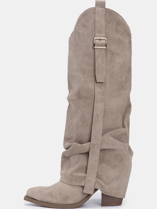 Decoro Suede Γυναικείες Μπότες Cowboy Μπεζ