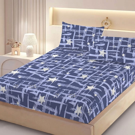 Pucioasa Super-Double Bed Sheets Set With Rubber Hugger 160x200cm White Stars 3 Pieces