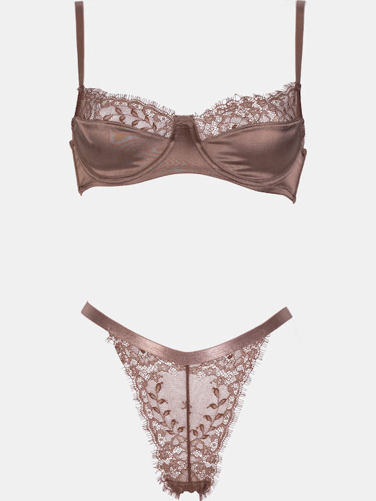 Decoro Women's Underwear Sets with Brown Slip