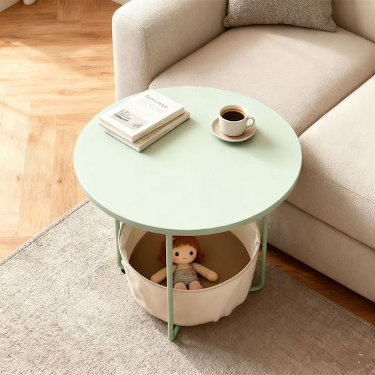 Στρογγυλό Βοηθητικό Τραπεζάκι Μεταλλικό Cream/turquoise Μ50xΠ50xΥ45εκ.
