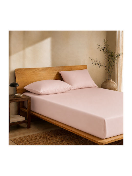 My Home Luxury Single Bed Sheets Set With Rubber Hugger 100x200+30cm Powder (3 Pieces)