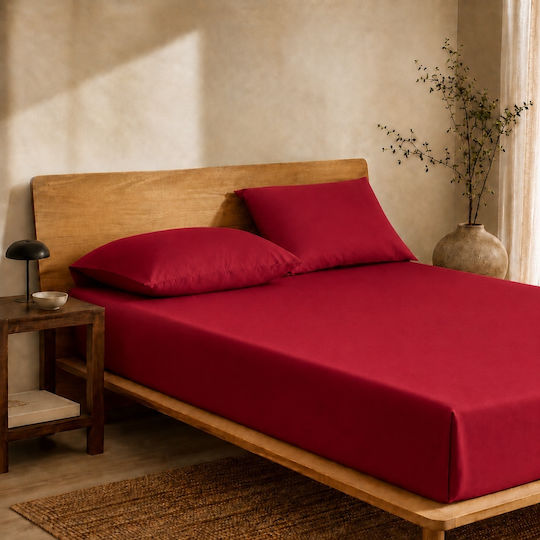 My Home Luxury Bed Sheet Set with 2 King Size Pillowcases with Rubber Hugger 180x200+30cm Burgundy (3 Pieces)