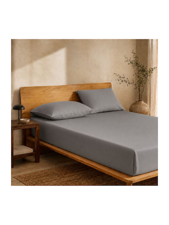 My Home Luxury Super-Double Bed Sheet Set With 2 Pillowcases With Rubber Hugger 160x200+30cm Dark Gray 3 Pieces