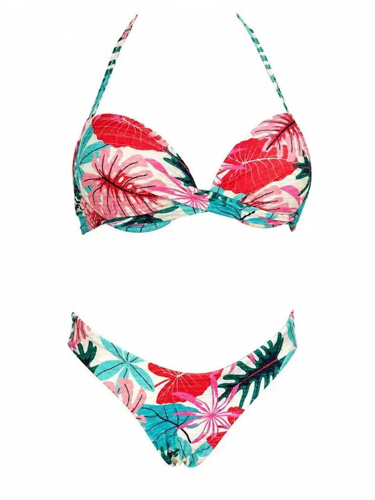 Set Bikini Push Up Brazil Floral Green Glitter C-6225 Green