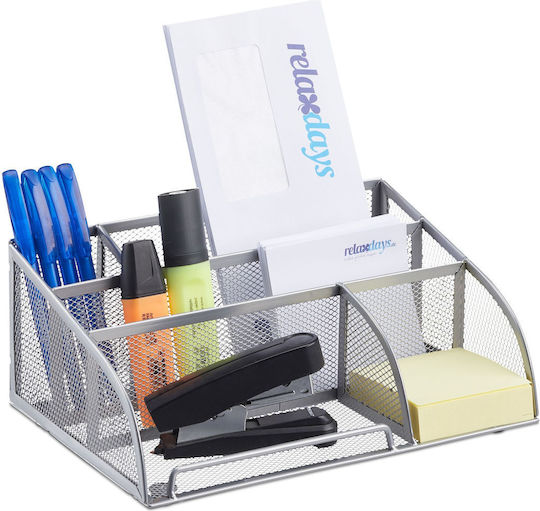 Relaxdays Suport Pentru Articole De Birou 5 Compartimente Metal 10.5x25.5x18 Cm Argintiu