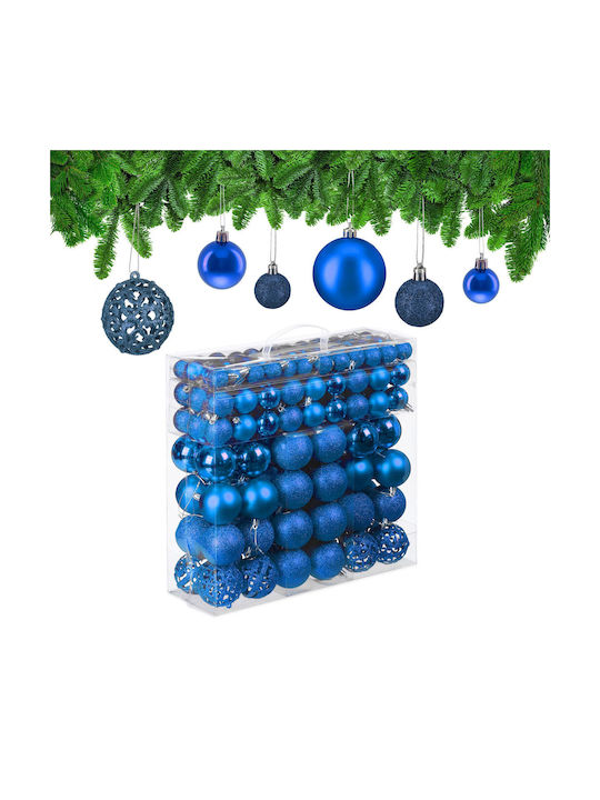 Set 150 Globuri De Crăciun Relaxdays Albastre 3 Dimensiuni Mat Lucios Sclipitor