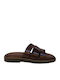 Leather Women's Flat Sandals Brown