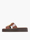Leather Women's Flat Sandals Flatforms Brown