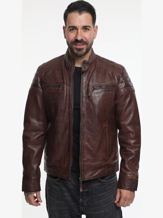 Δερμάτινο Μπουφάν Biker Redish Brown