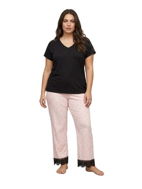 Siyah Inci Sommerliches Damen-Schlafanzug-Set Rosa