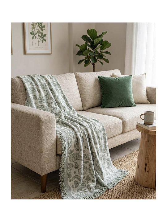 Three-Seater Sofa Throw Jacquard 180x280cm Green