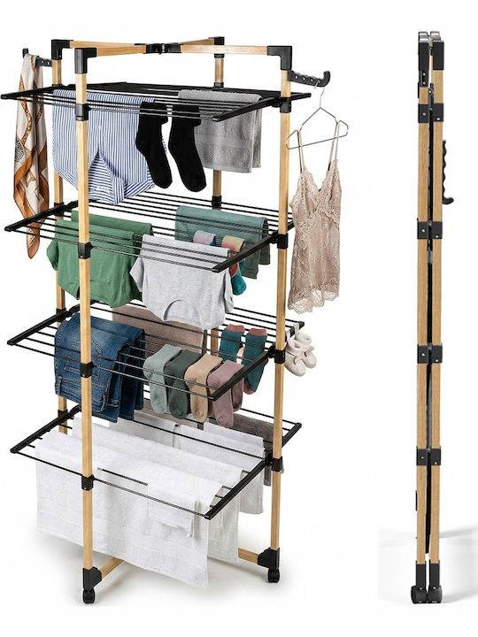 Bakaji Folding Vertical Clothes Drying Rack 4 Levels Wheels 69x175x69 cm 02002249