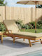 Hölzene Garten- und Pool-Liegestuhl mit Rädern Beige mit Tisch 195x68x79cm
