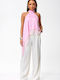 Damenbluse Satin Ärmellos Mit Bindung am Ausschnitt Rosa