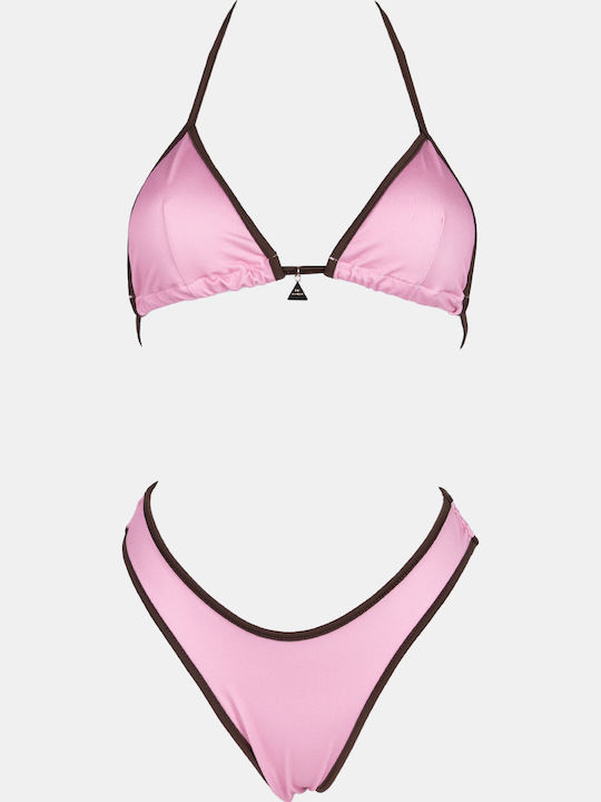 Decoro Set Bikini Triunghi Roz/Cafeniu