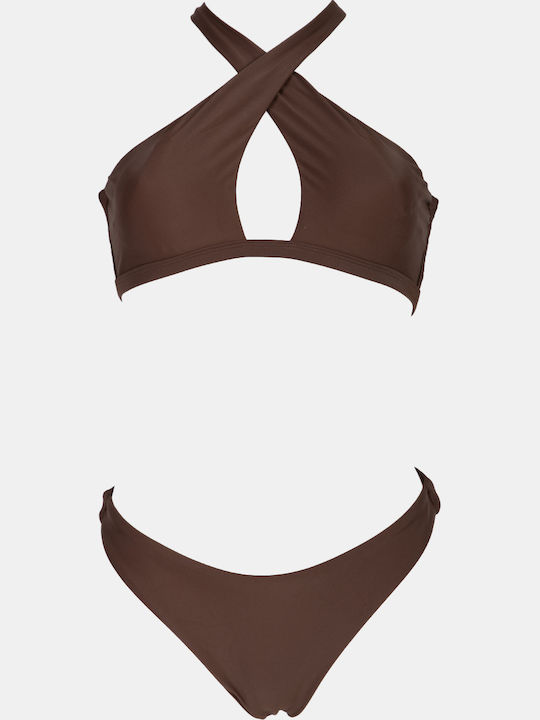 Bikini-Set Hohe Taille Braun Dunkel