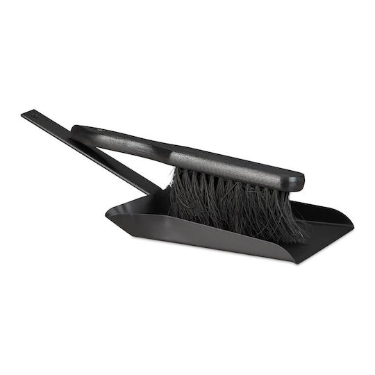 Relaxdays Cleaning Set Broom Dustpan Steel Black 10x37x18 Cm