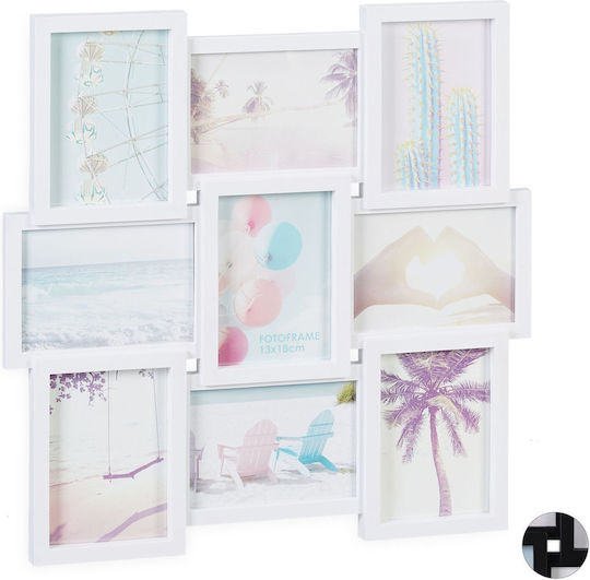 Relaxdays Rama Foto Multi Montare Pe Perete 9 Fotografii Din Plastic Cu Ramă Albă (Personalizat)