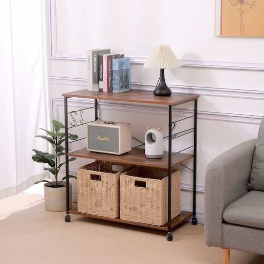 Relaxdays Troleu De Bucătărie Metalic Cu 3 Locuri Maro 80x40x87cm