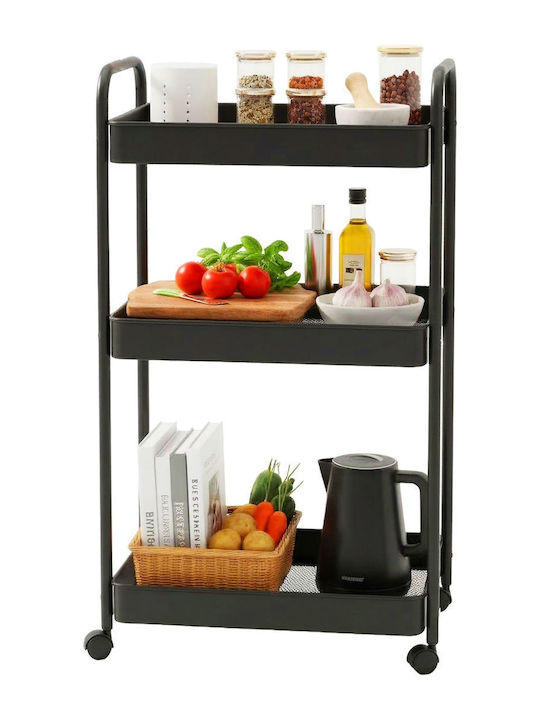 Relaxdays Troleu De Bucătărie Metalic Cu 3 Locuri Negru 43x30x78cm