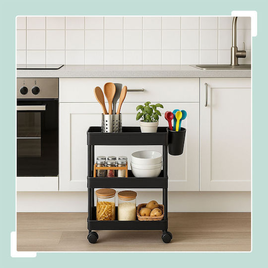Relaxdays Troleu De Bucătărie Metalic Cu 3 Locuri Negru 40x22x62.5cm