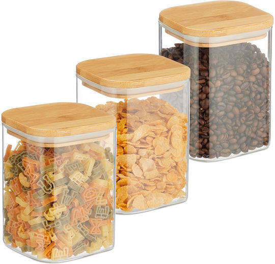 Relaxdays Set 3 Bucăți Vaze Utilizare Generală cu Capac Sticlă Transparentă 10x10x13.5cm 3 Bucăți