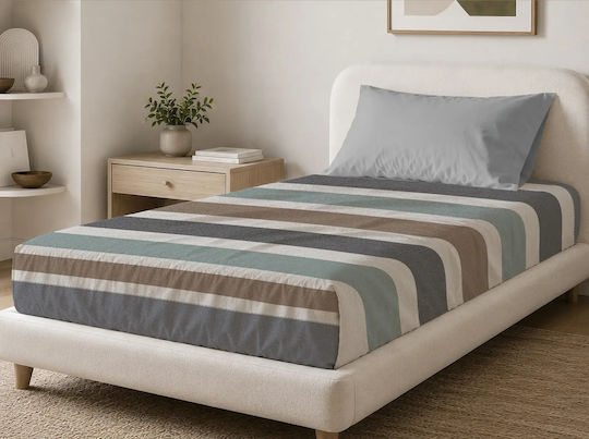 Bed Sheet Set with 1 Pillowcase Single with Rubber Hugger 110x200+35cm Multicolour (2 Pieces)