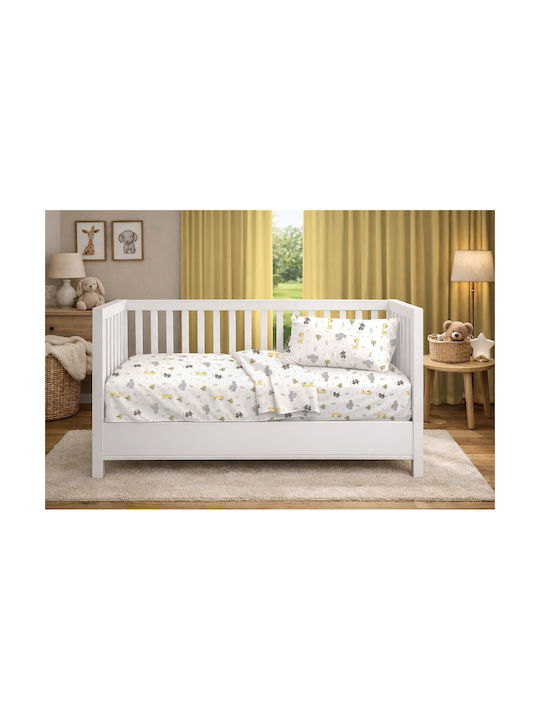 Dimcol Baby Crib Cotton Fitted Sheet Happy Safari 713 White 70x140cm