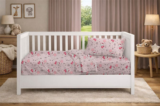Dimcol Baby Crib Cotton Fitted Sheet Ballerina Bear 598 Pink 70x140cm