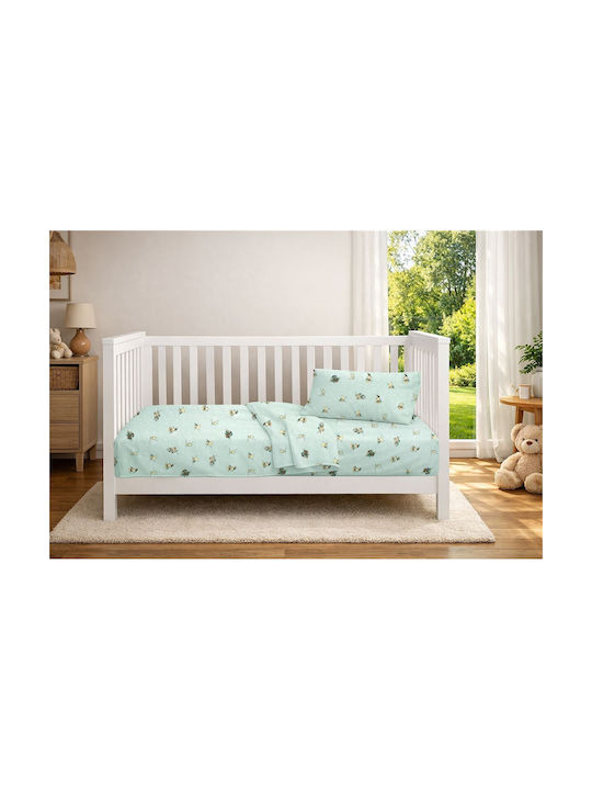 Dimcol Baby Bettlaken Für Krippe Baumwolle Angepasst Bear's Playtime 593 Grüne 70x140cm
