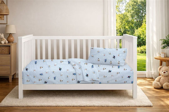 Dimcol Set Baby Crib Cotton Fitted Sheets Bear's Playtime 591 Light Blue 70x140cm