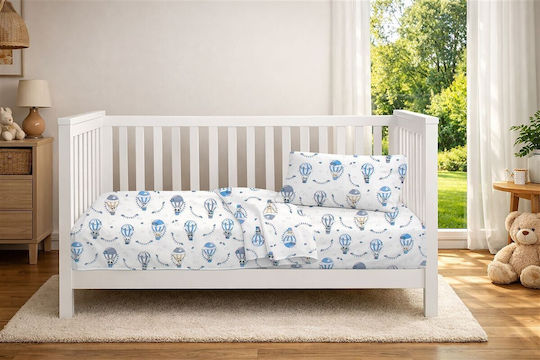 Dimcol Set Baby Crib Cotton Sheets The Floating Zoo 596 Multicolour 120x160cm 3 Pieces