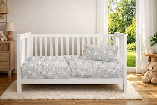 Dimcol Baby Crib Cotton Fitted Sheet Rabbit Garden 586 Gray 70x140cm