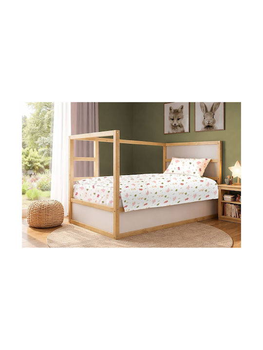 Dimcol Single Cotton Sheets Set Happy Safari 712 White Pink 160x240cm 2 Pieces