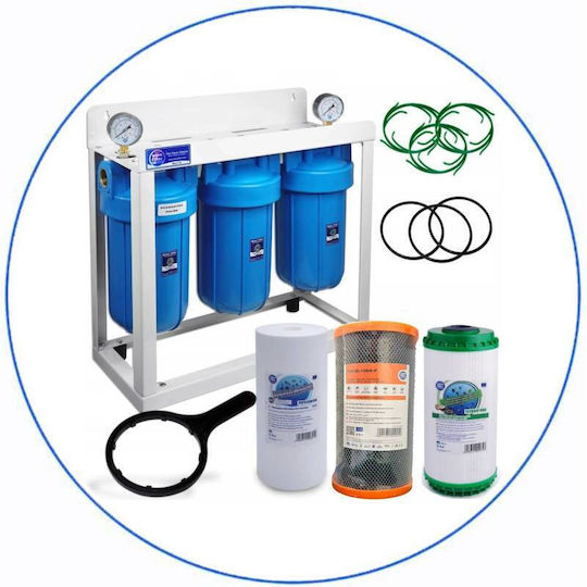 Aqua Filter Big Blue Wasserfiltrationssystem Dreifach Zentrale Versorgung Rohrquerschnitt 1'' mit Ersatzfilter BBF319