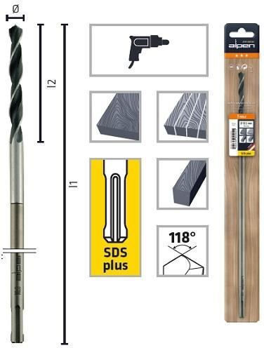 Alpen Drills Burghiu Cu Cap De Foraj SDS Plus Pentru Lemn 18x400mm