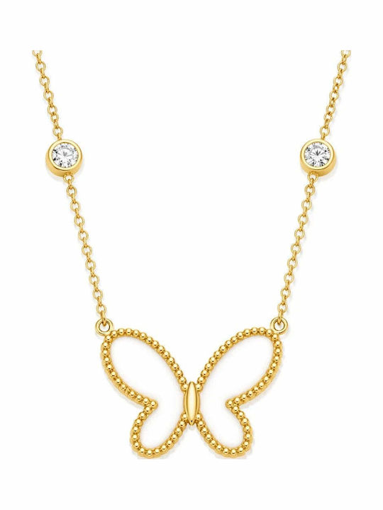 Bizou-Shop Necklace with Butterfly Design Made of Gold Plated Steel with Zircon