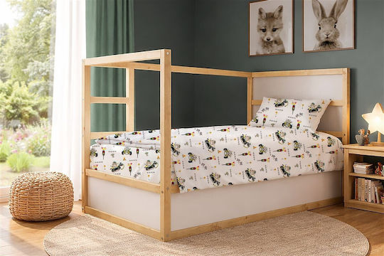 Dimcol Сет Единични Памучни Седалкови Animal Grand Prix 590 Бяло-Зелено 160x240cm 3 Броя