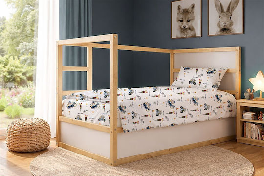 Dimcol Dimcol Kinderbettlaken Set Baumwoll-Animals Grand Prix 589 Weiß-Blau 160x240cm 2 Stück