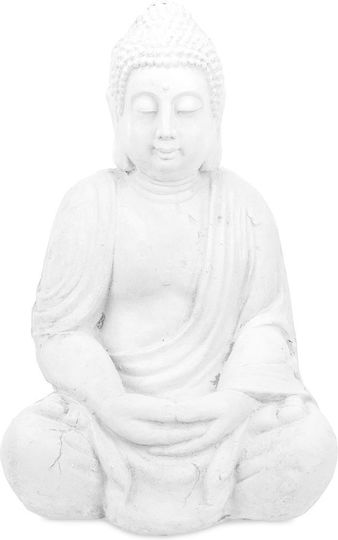 Relaxdays Gartendekorationen Buddha Statue 70x45x30cm Weiße Gartendekoration