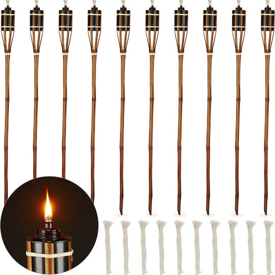 Relaxdays Set 10 Brown Bamboo Garden Torches