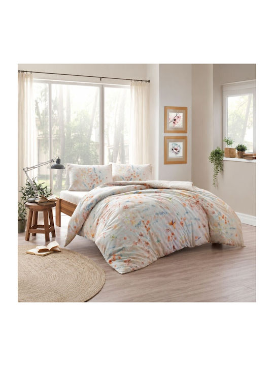 Tac Set Huse Pentru Pilote 200x220cm Dublu Cu 2 Fețe De Pernă & 1 Cearceaf Portocalii