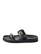 Celestino Flache Damen Sandalen Aus Leder Mit Riemen Schwarz
