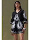 Women's Blouse with 3/4 Sleeve & V-Neckline Black Silver