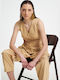 Women's Cotton Blouse with V-Neckline Beige