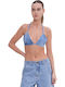Damen Sommer Baumwollbluse mit Spaghetti-Träger Mittelblau