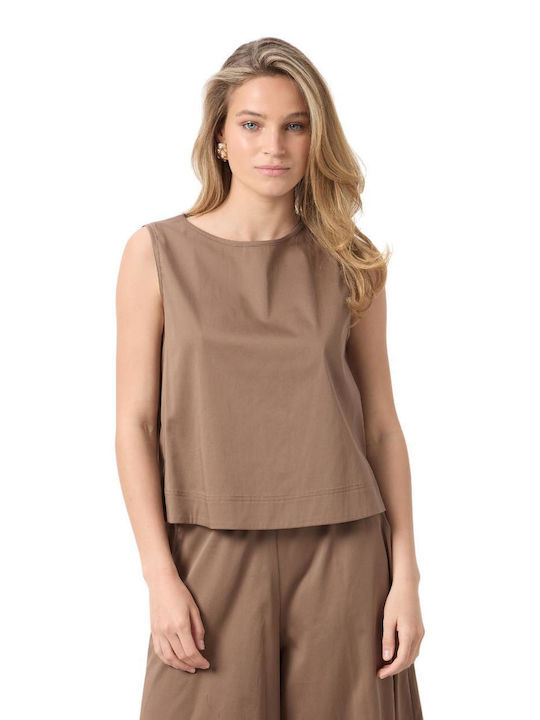 Passager Women's Cotton Sleeveless Brown Blouse