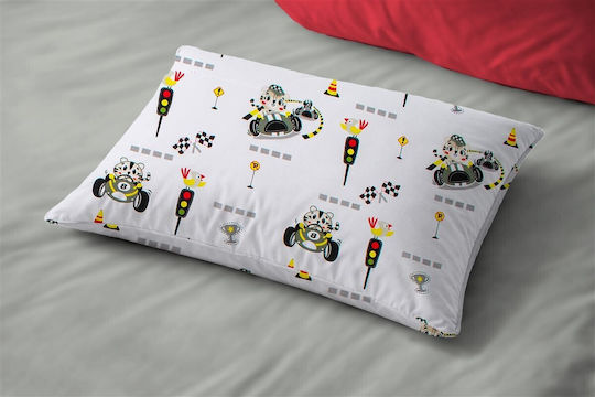 Dimcol Animal Grand Prix 590 Fată De Pernă Pentru Copii Din 100% Bumbac 50x70cm Alb-Oliv