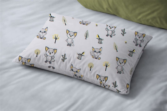 Dimcol Baby Foxes 595 Fata De Pernă Pentru Copii Din 100% Bumbac 50x70cm Alb-Gri